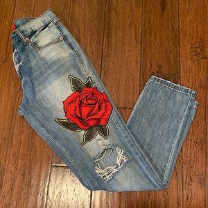 Signature8 Boyfriend Jeans with Embroidered Red Roses